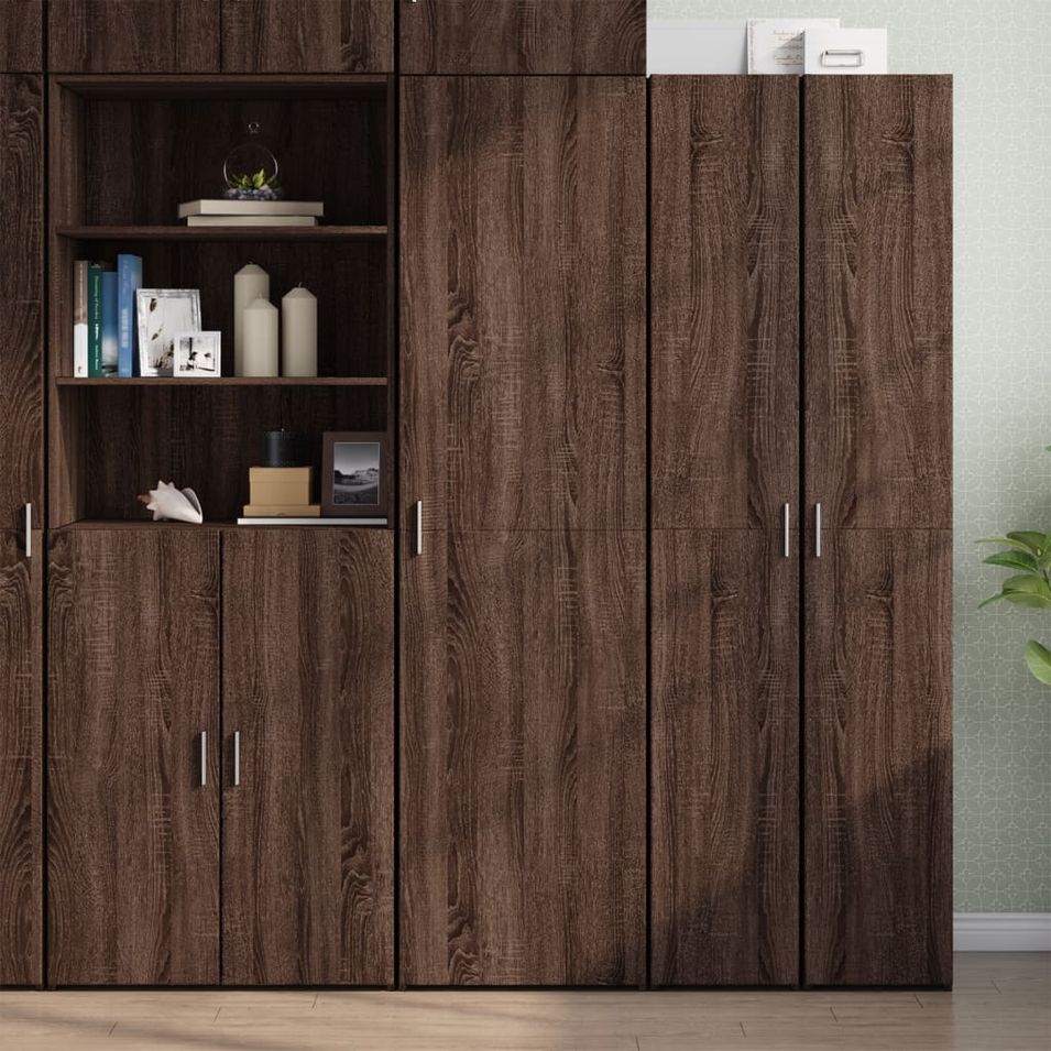 Buffet haut chêne marron 50x42,5x185 cm bois d'ingénierie - Photo n°1