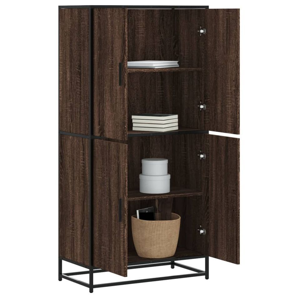 Buffet haut chêne marron 68x35x139 cm bois d'ingénierie - Photo n°1