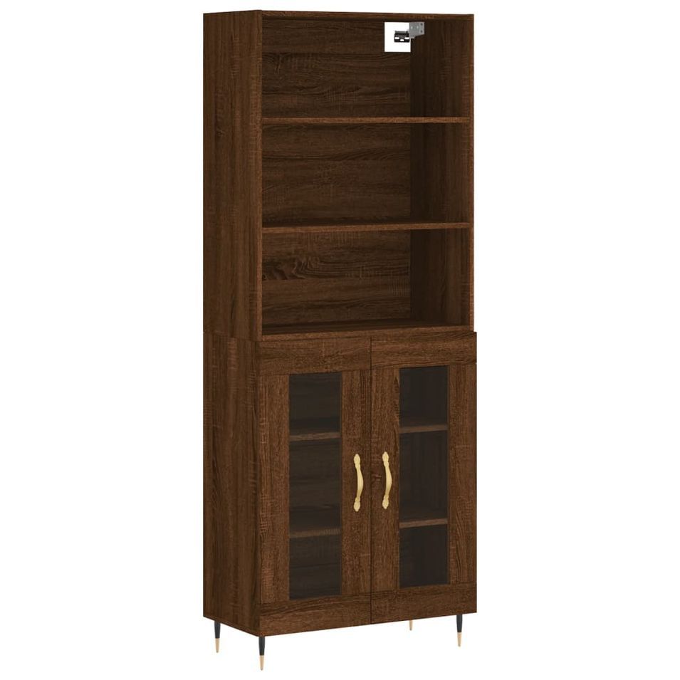 Buffet haut Chêne marron 69,5x34x180 cm Bois d'ingénierie - Photo n°1