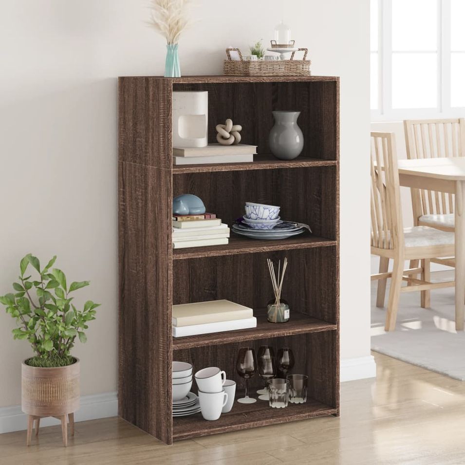 Buffet haut chêne marron 70x41x124 cm bois d'ingénierie - Photo n°1