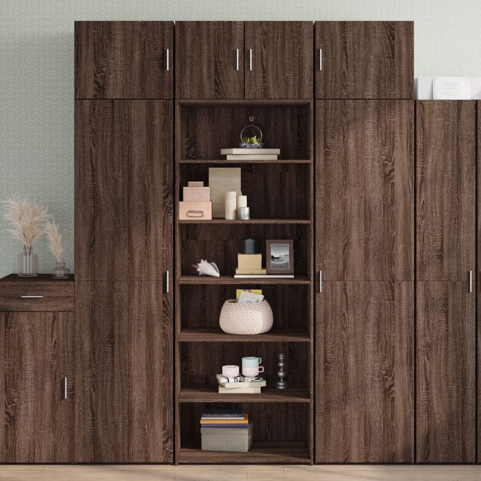 Buffet haut chêne marron 70x41x185 cm bois d'ingénierie - Photo n°1
