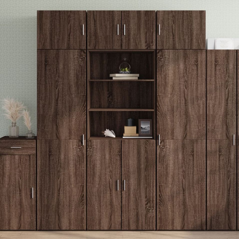 Buffet haut chêne marron 70x42,5x185 cm bois d'ingénierie - Photo n°1