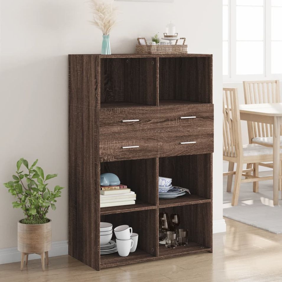 Buffet haut chêne marron 80x42,5x124 cm bois d'ingénierie - Photo n°1