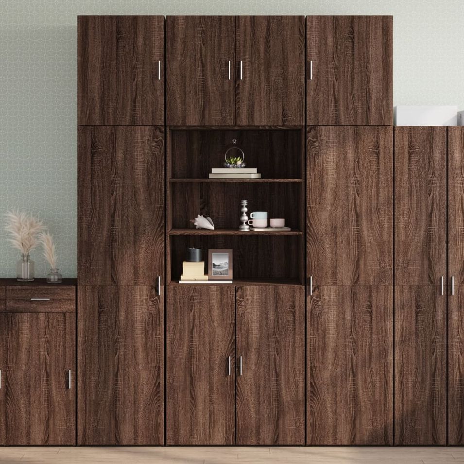 Buffet haut chêne marron 80x42,5x249 cm bois d'ingénierie - Photo n°1