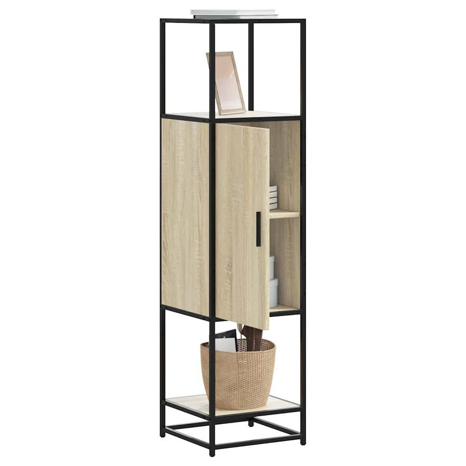 Buffet haut chêne sonoma 35,5x35x139 cm bois d'ingénierie métal - Photo n°1