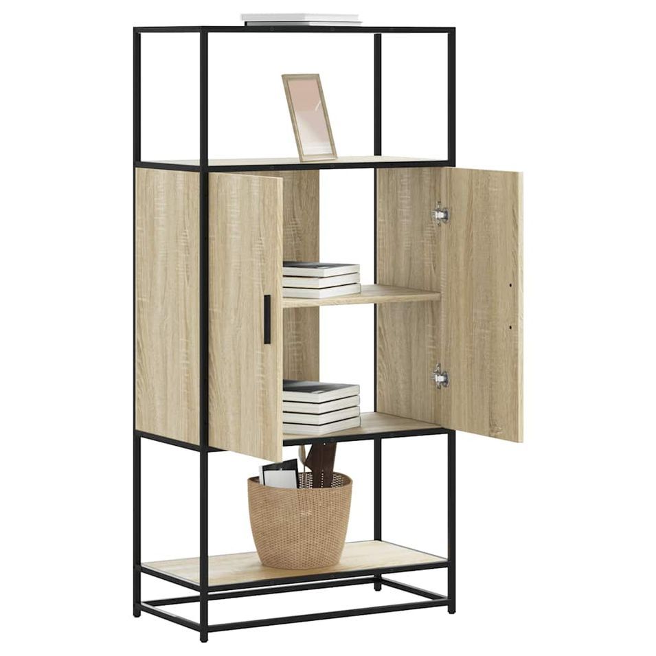 Buffet haut chêne sonoma 68x35x139 cm bois d'ingénierie métal - Photo n°1