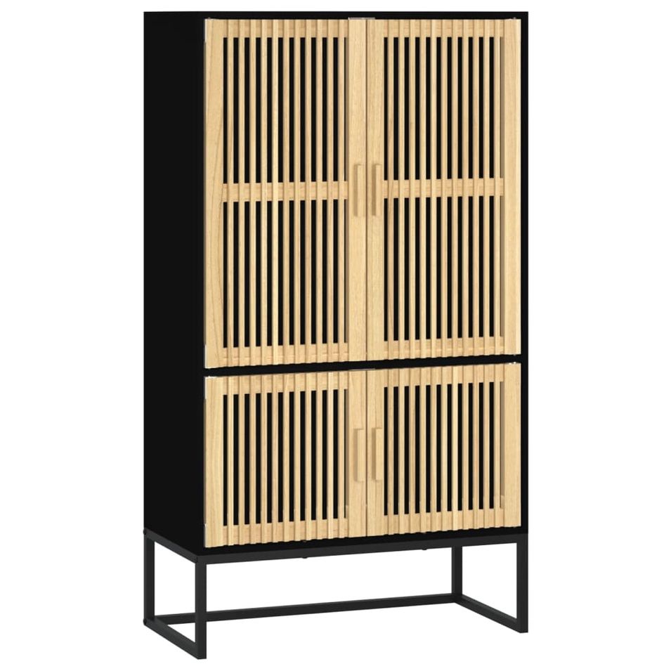 Buffet haut en bois naturel 4 portes et pieds en métal noir 70 cm - Modèle Bolivia - Photo n°1