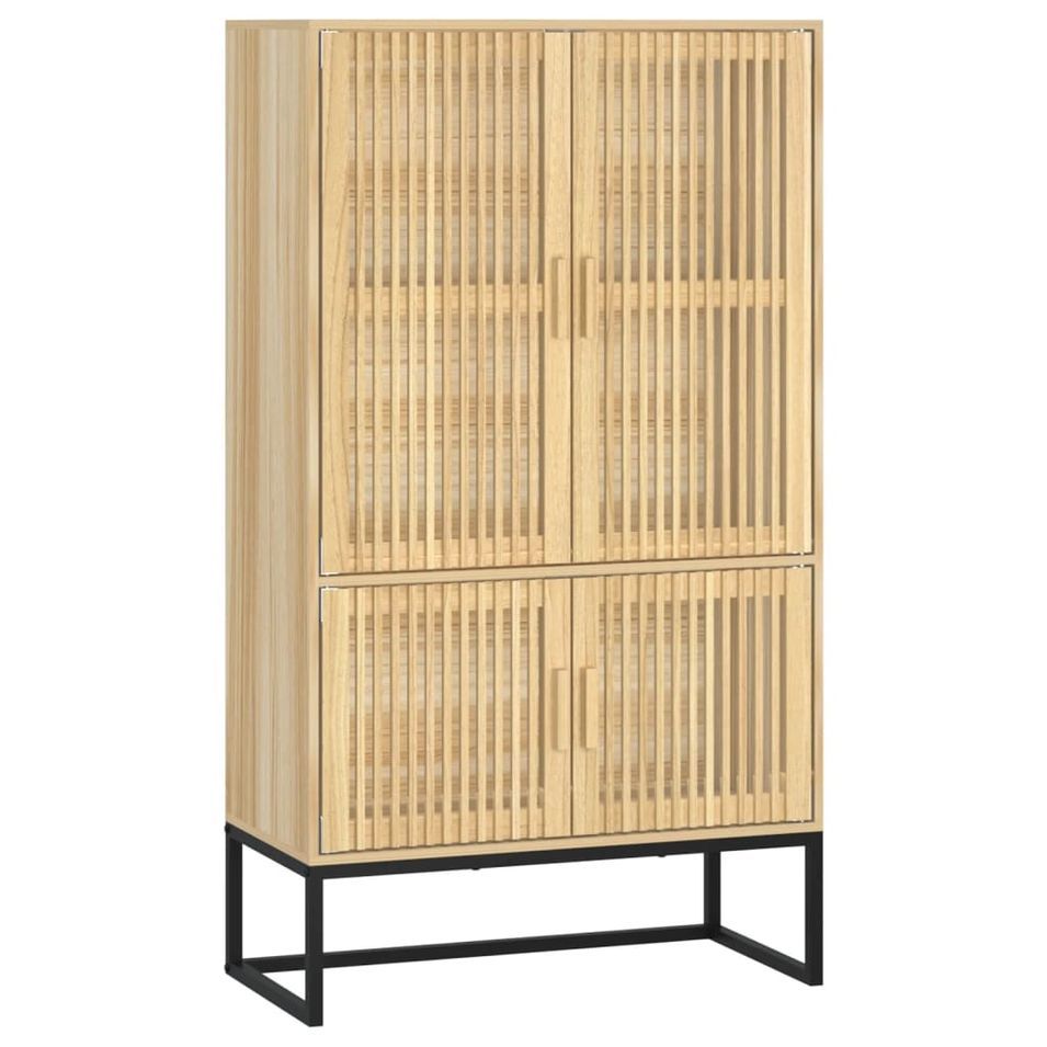 Buffet haut en bois naturel 4 portes et pieds en métal noir 70 cm - Modèle Bolivia - Photo n°1