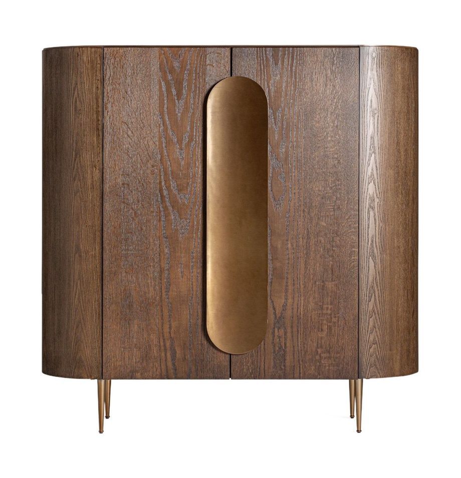 Buffet haut en chêne marron TINAK 140 cm – Élégance contemporaine - Photo n°1