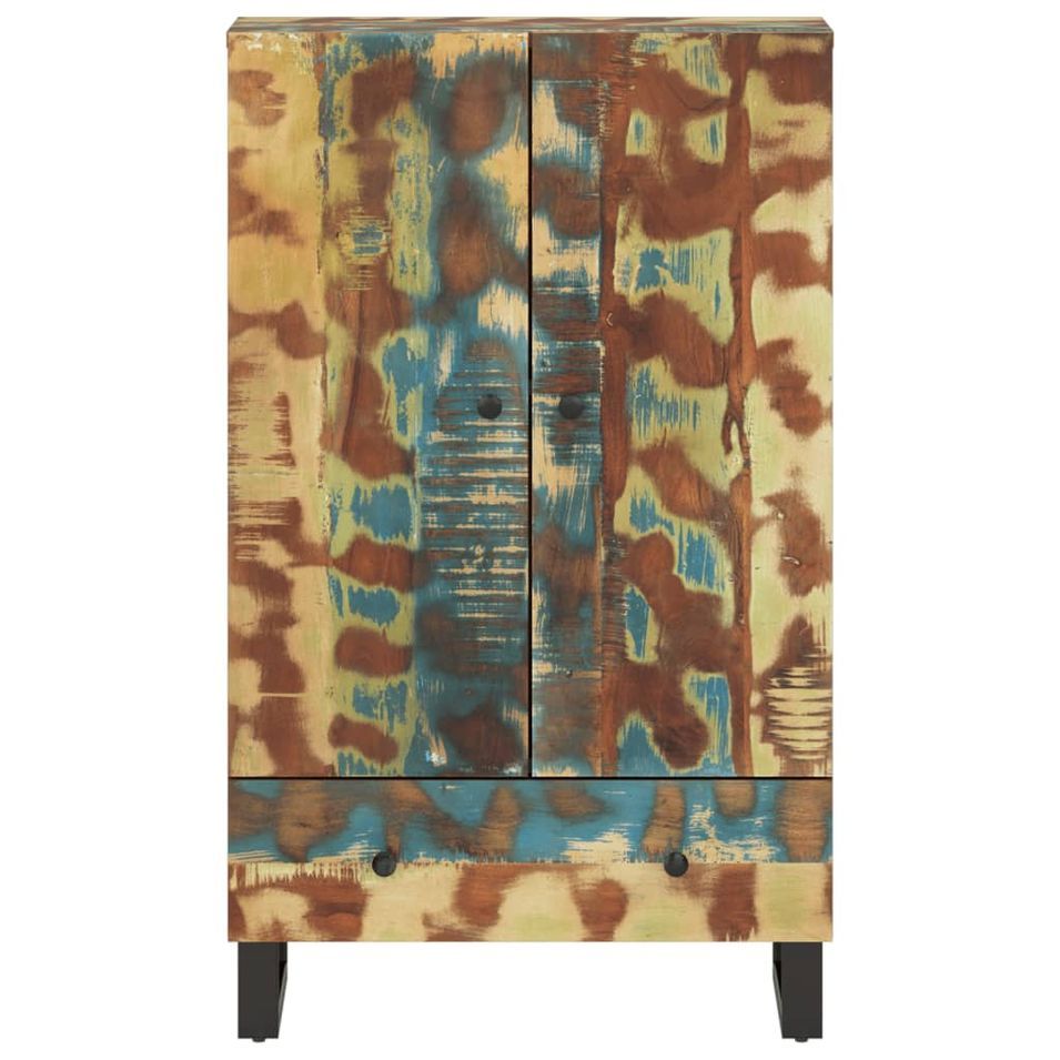 Buffet haut et tiroir 60x33x100 cm bois massif récupération/fer - Photo n°1