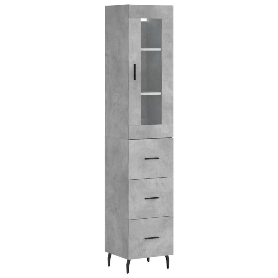 Buffet haut Gris béton 34,5x34x180 cm Bois d'ingénierie - Photo n°1