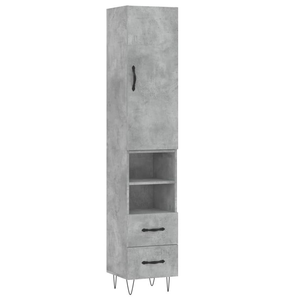 Buffet haut Gris béton 34,5x34x180 cm Bois d'ingénierie - Photo n°1