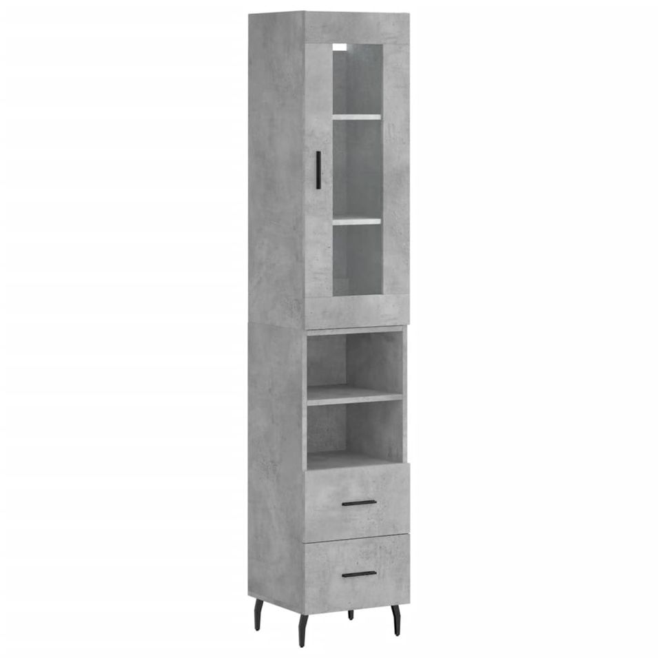Buffet haut Gris béton 34,5x34x180 cm Bois d'ingénierie - Photo n°1