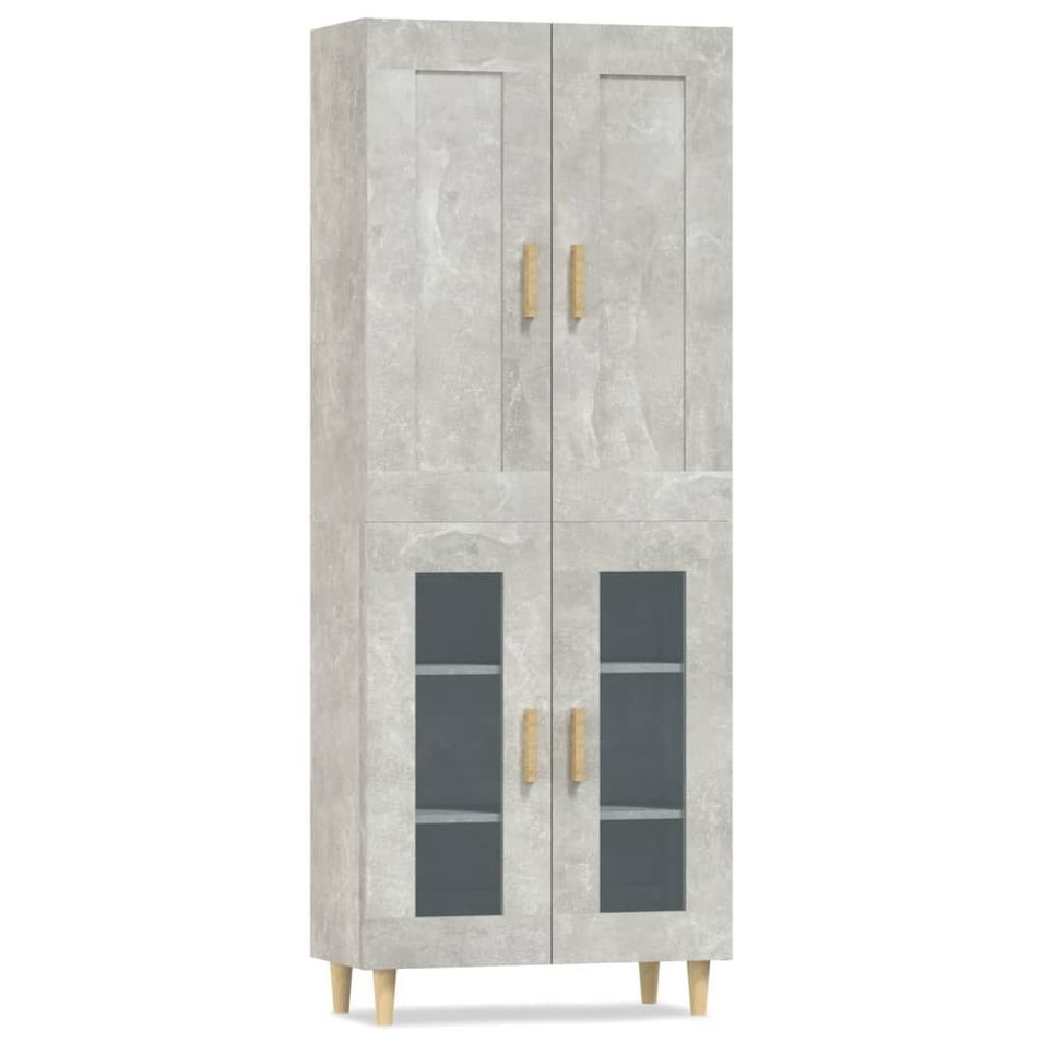 Buffet haut Gris béton 69,5x34x180 cm Bois d'ingénierie 7 - Photo n°1