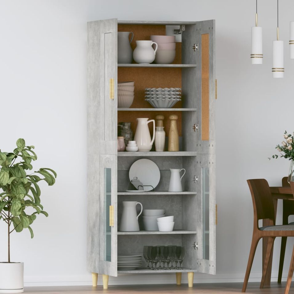 Buffet haut Gris béton 69,5x34x180 cm Bois d'ingénierie 7 - Photo n°3