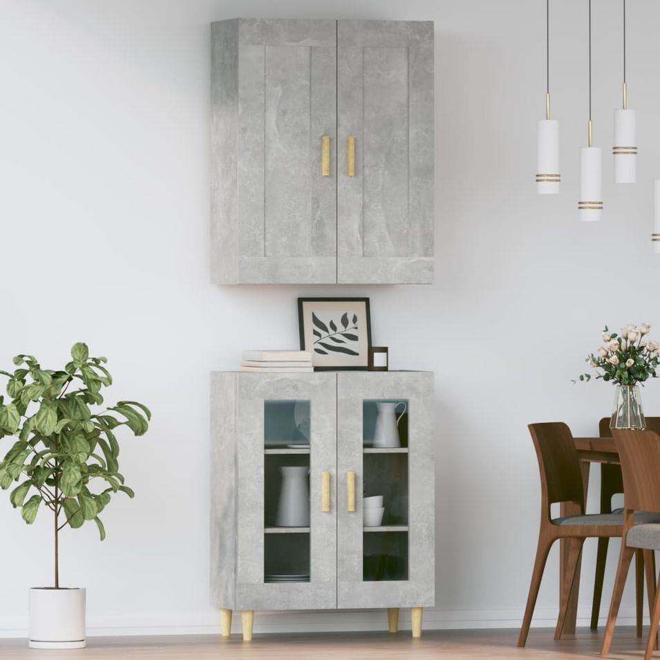 Buffet haut Gris béton 69,5x34x180 cm Bois d'ingénierie 7 - Photo n°4