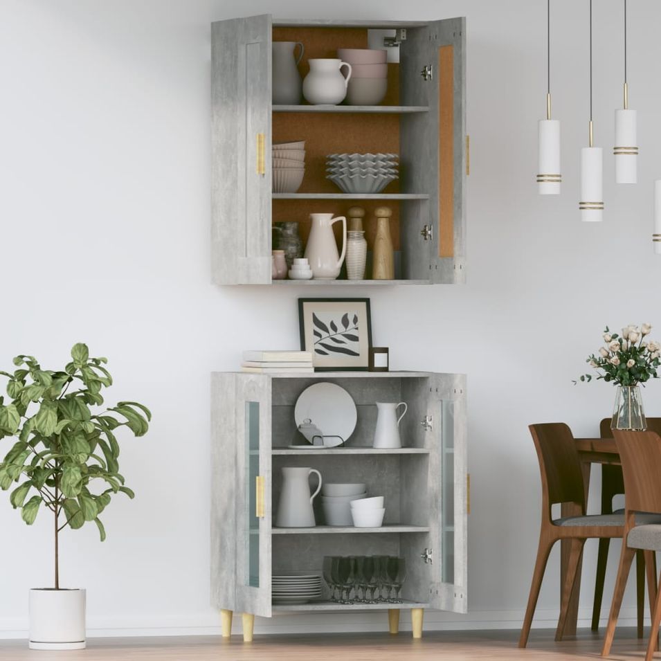 Buffet haut Gris béton 69,5x34x180 cm Bois d'ingénierie 7 - Photo n°5