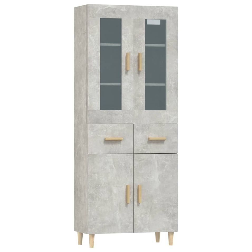 Buffet haut Gris béton 69,5x34x180 cm Bois d'ingénierie 8 - Photo n°1
