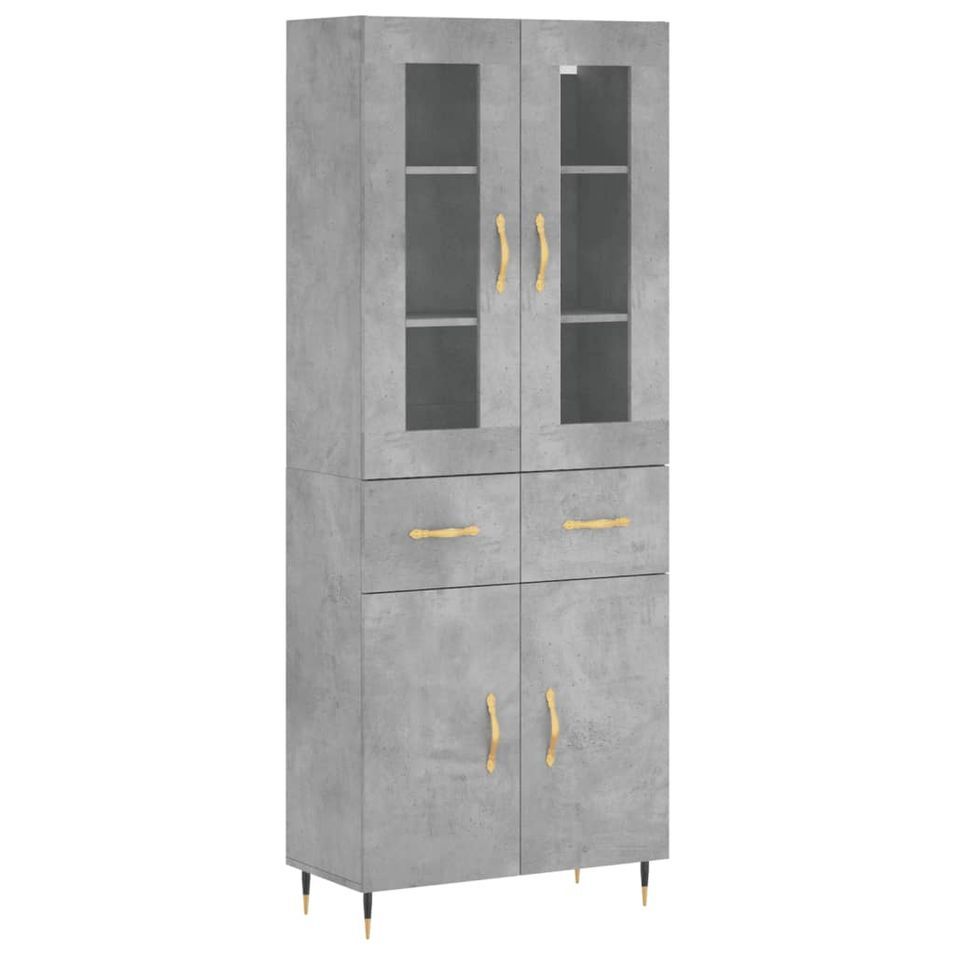 Buffet haut Gris béton 69,5x34x180 cm Bois d'ingénierie - Photo n°1
