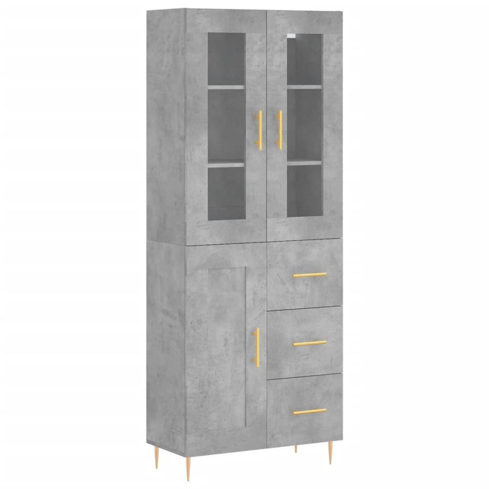 Buffet haut Gris béton 69,5x34x180 cm Bois d'ingénierie - Photo n°1