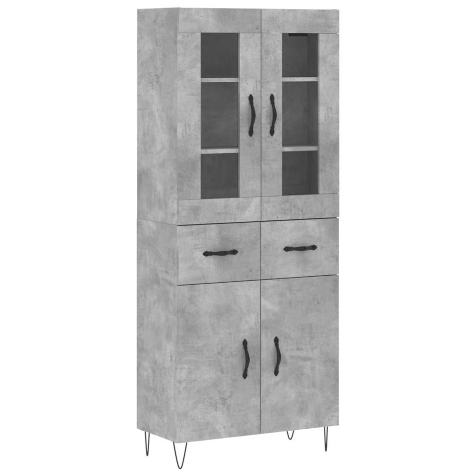 Buffet haut Gris béton 69,5x34x180 cm Bois d'ingénierie - Photo n°1