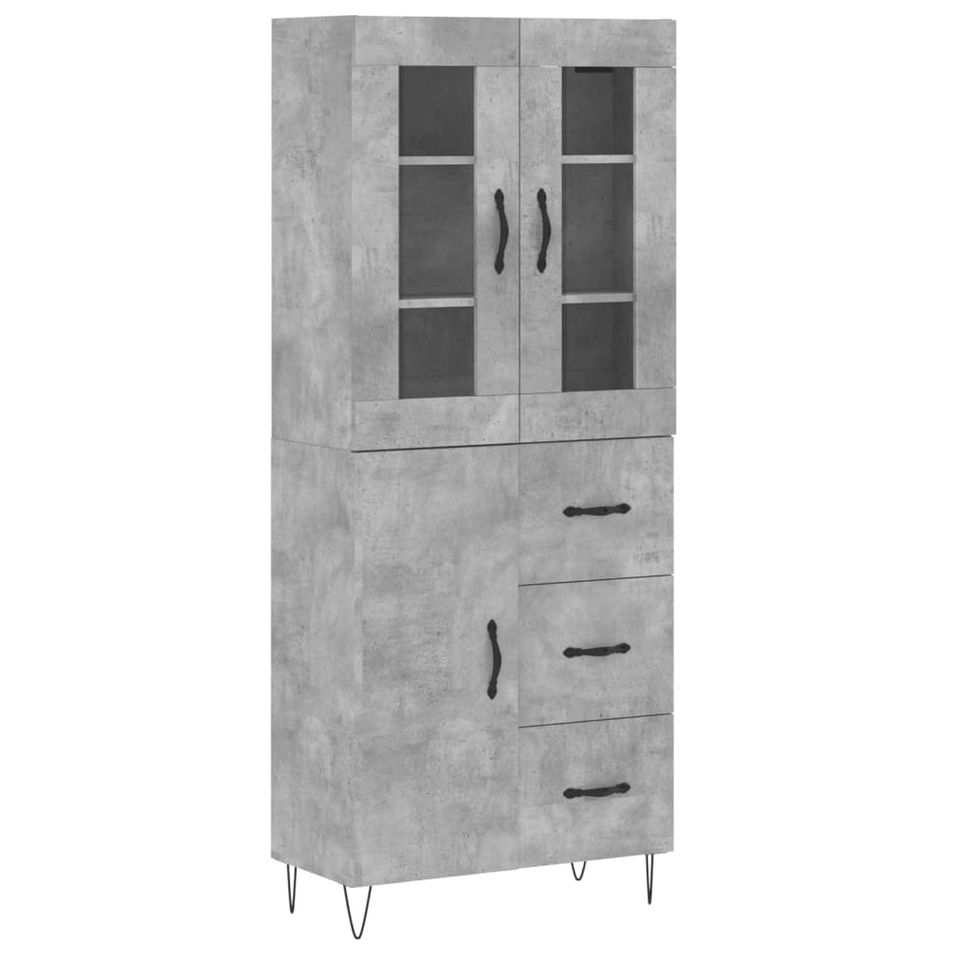 Buffet haut Gris béton 69,5x34x180 cm Bois d'ingénierie - Photo n°1