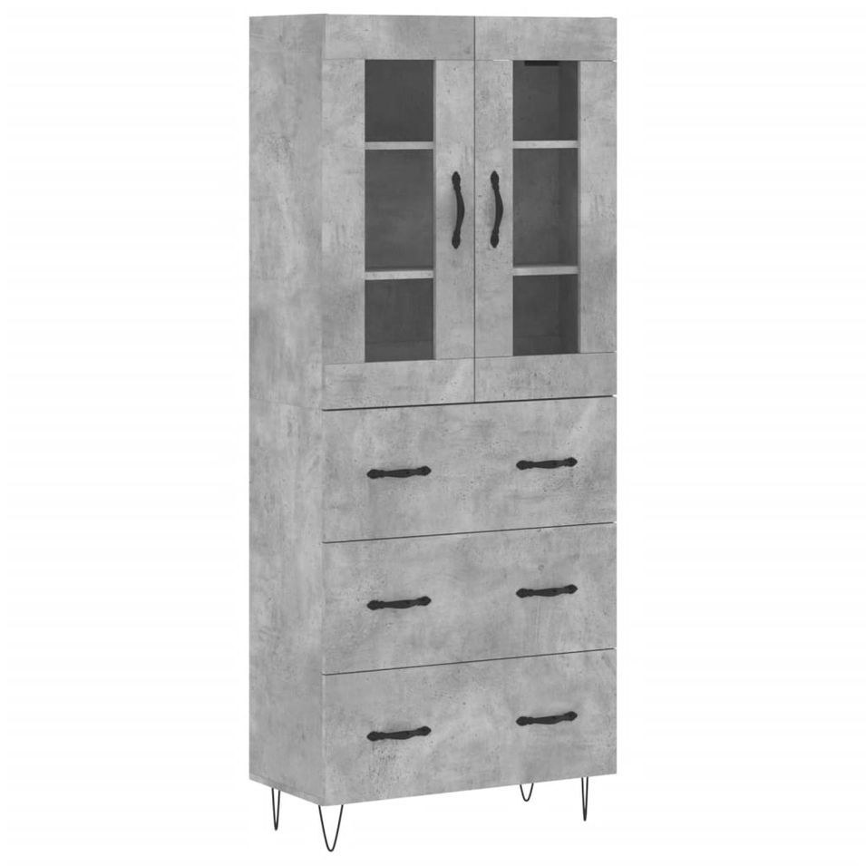 Buffet haut Gris béton 69,5x34x180 cm Bois d'ingénierie - Photo n°1