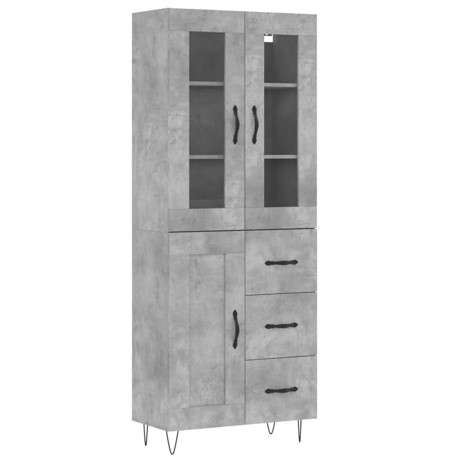 Buffet haut Gris béton 69,5x34x180 cm Bois d'ingénierie - Photo n°1