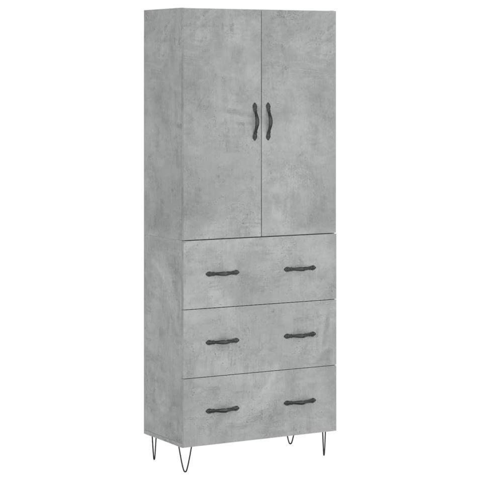 Buffet haut Gris béton 69,5x34x180 cm Bois d'ingénierie - Photo n°1