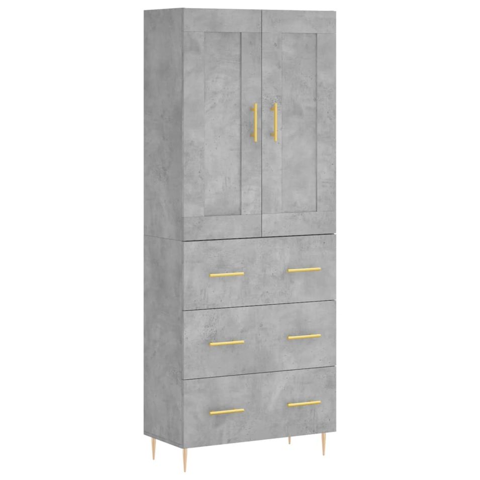 Buffet haut Gris béton 69,5x34x180 cm Bois d'ingénierie - Photo n°1