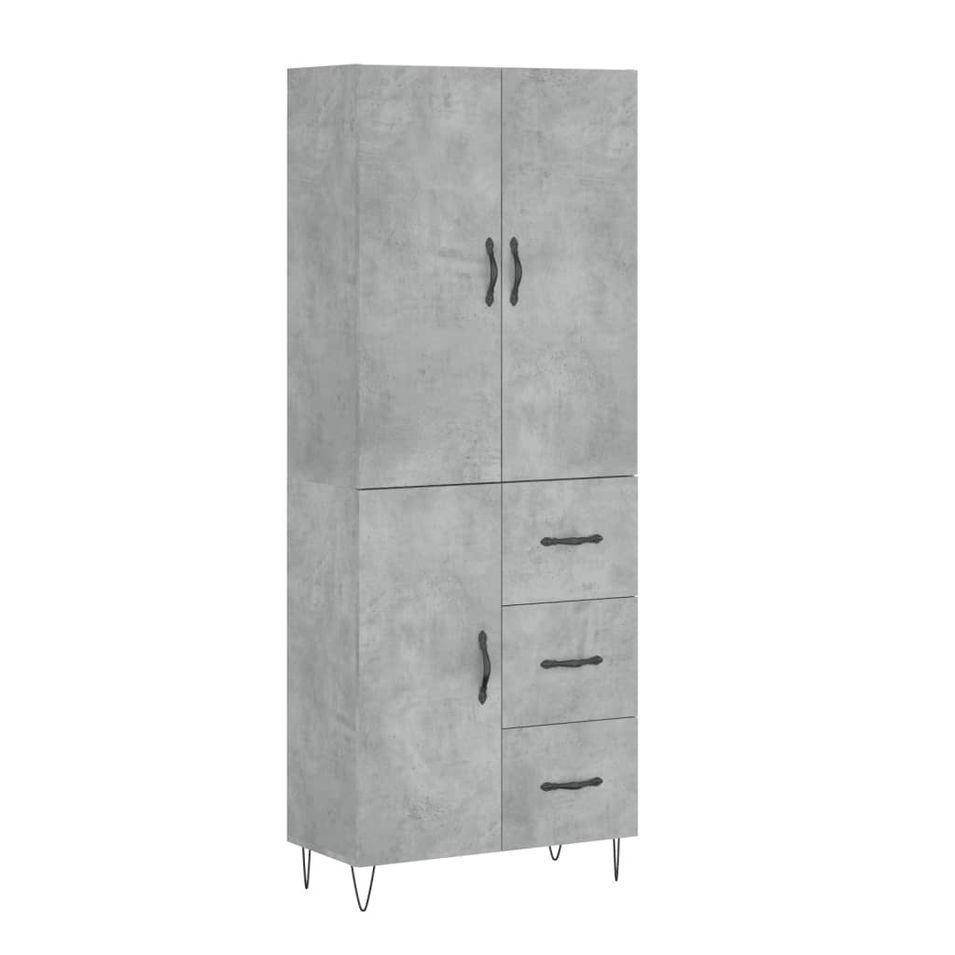 Buffet haut Gris béton 69,5x34x180 cm Bois d'ingénierie - Photo n°1