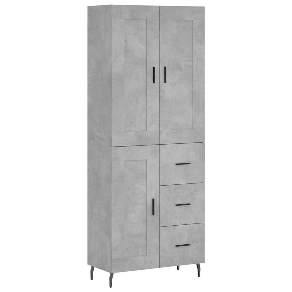 Buffet haut Gris béton 69,5x34x180 cm Bois d'ingénierie - Photo n°1