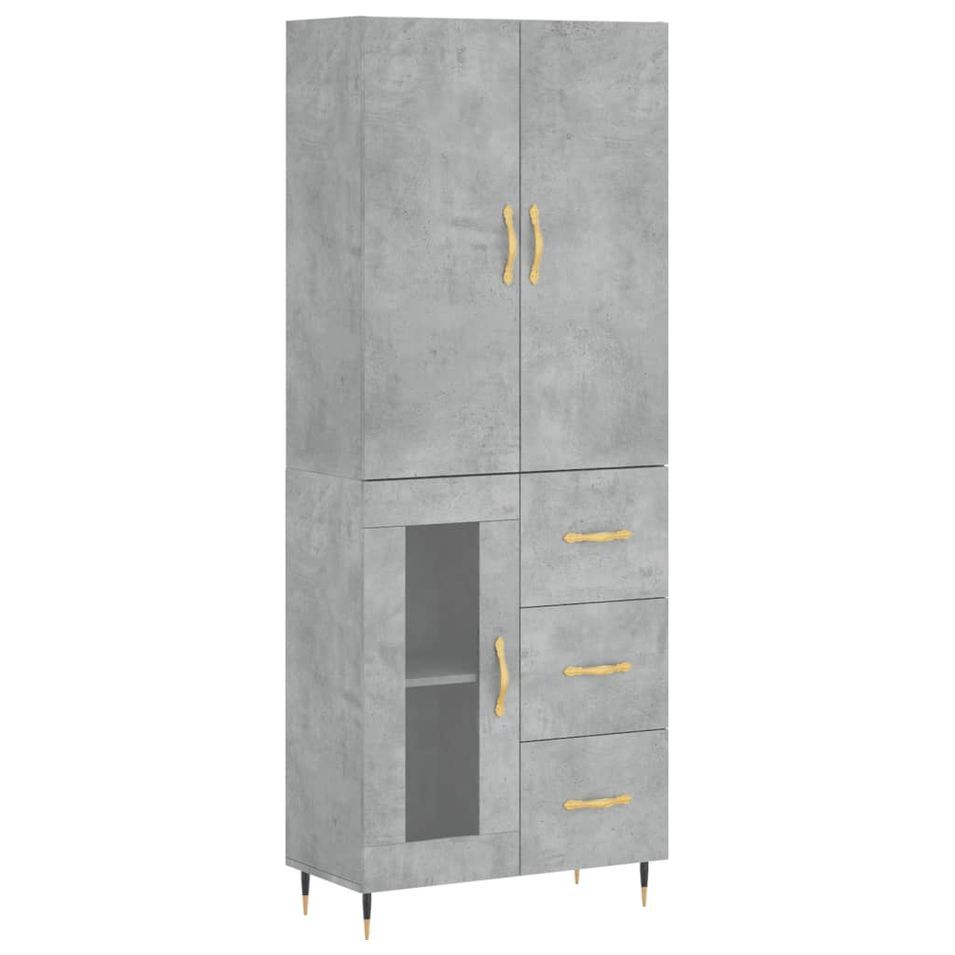 Buffet haut Gris béton 69,5x34x180 cm Bois d'ingénierie - Photo n°1