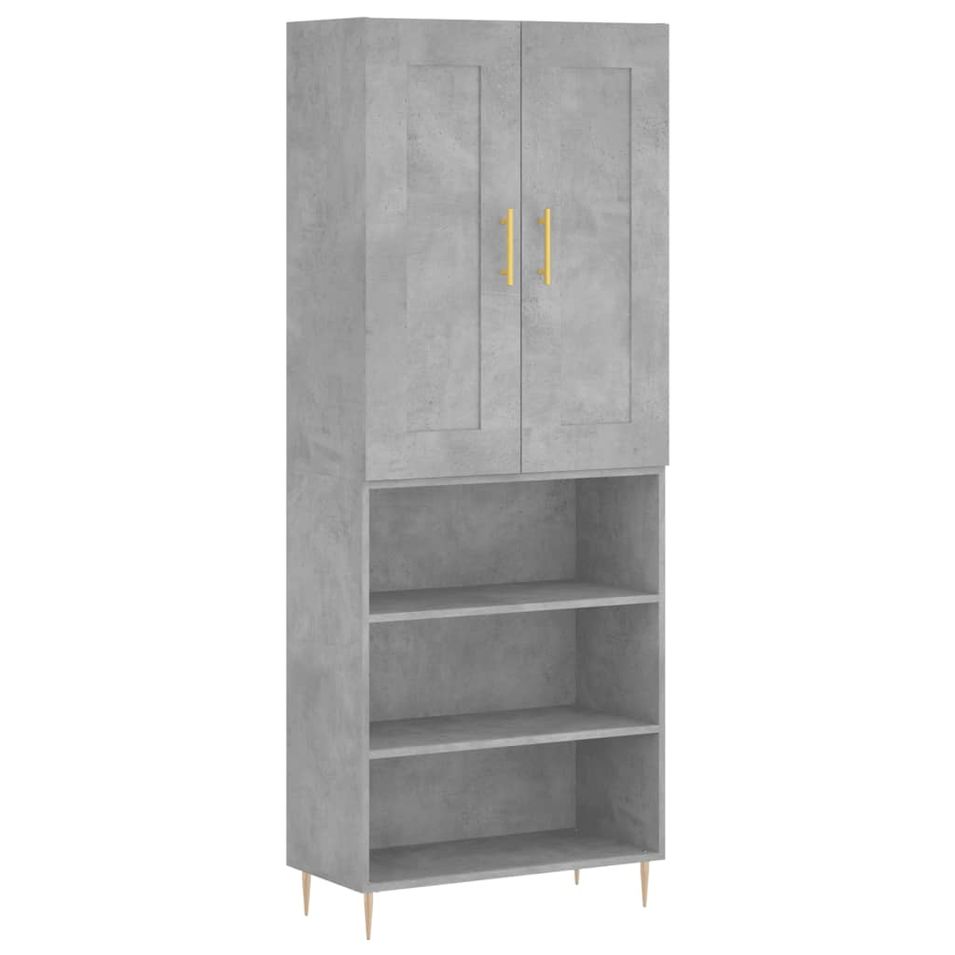 Buffet haut Gris béton 69,5x34x180 cm Bois d'ingénierie - Photo n°1