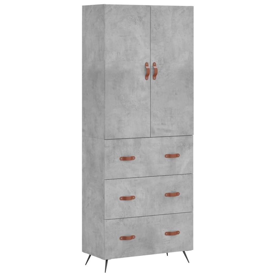 Buffet haut Gris béton 69,5x34x180 cm Bois d'ingénierie - Photo n°1