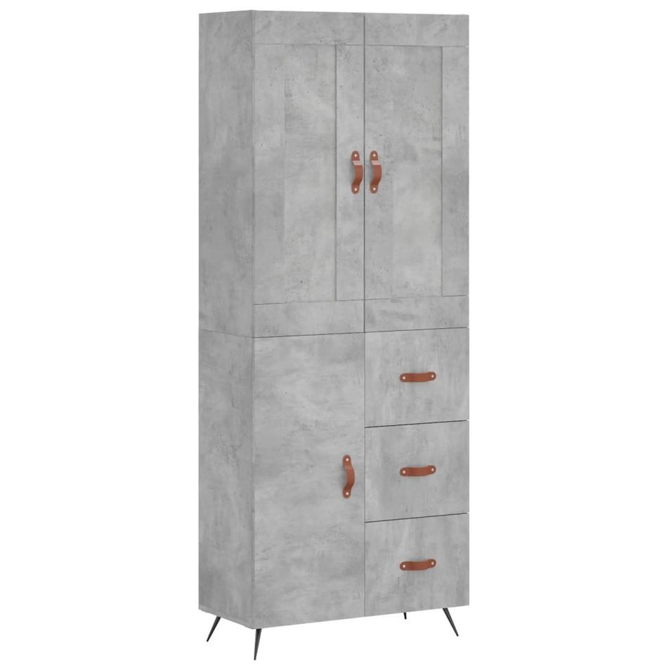 Buffet haut Gris béton 69,5x34x180 cm Bois d'ingénierie - Photo n°1