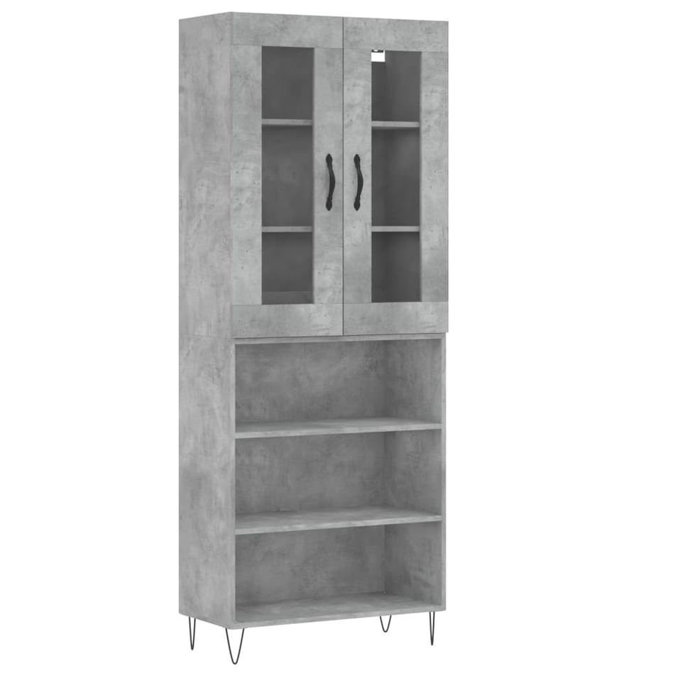 Buffet haut Gris béton 69,5x34x180 cm Bois d'ingénierie - Photo n°1