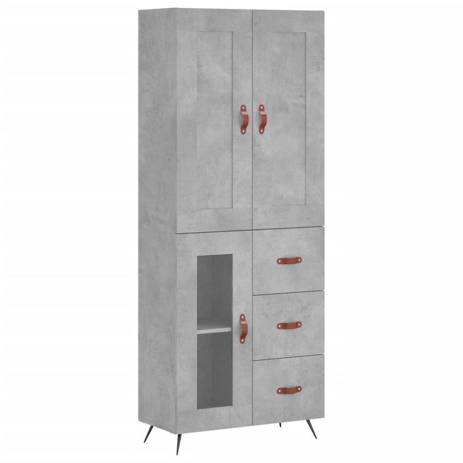 Buffet haut Gris béton 69,5x34x180 cm Bois d'ingénierie - Photo n°1