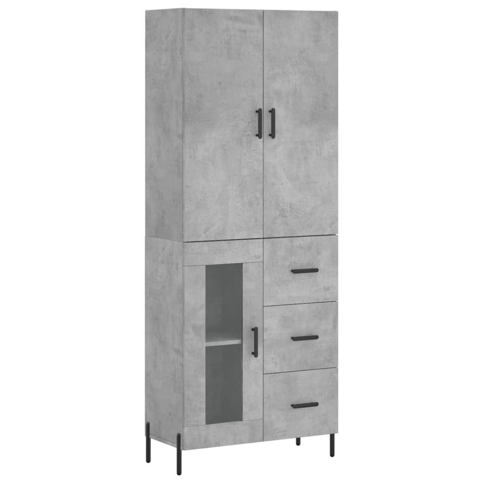 Buffet haut Gris béton 69,5x34x180 cm Bois d'ingénierie - Photo n°1