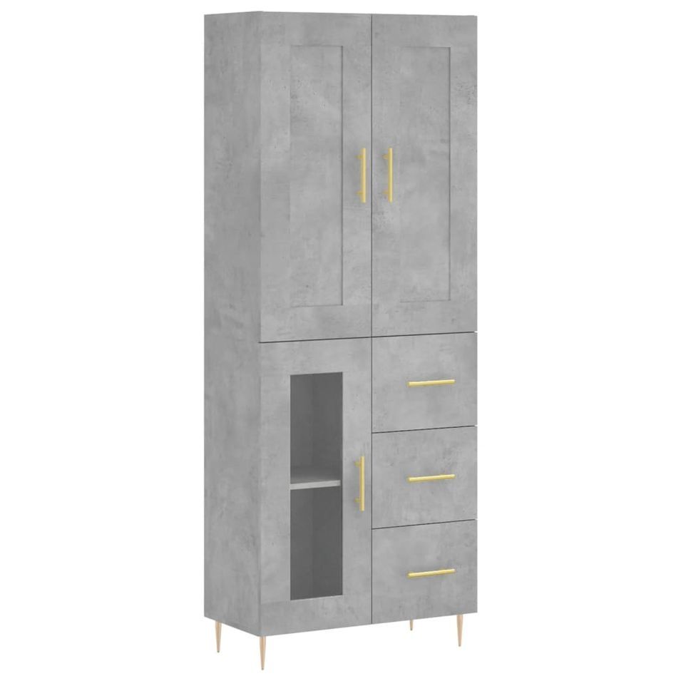 Buffet haut Gris béton 69,5x34x180 cm Bois d'ingénierie - Photo n°1
