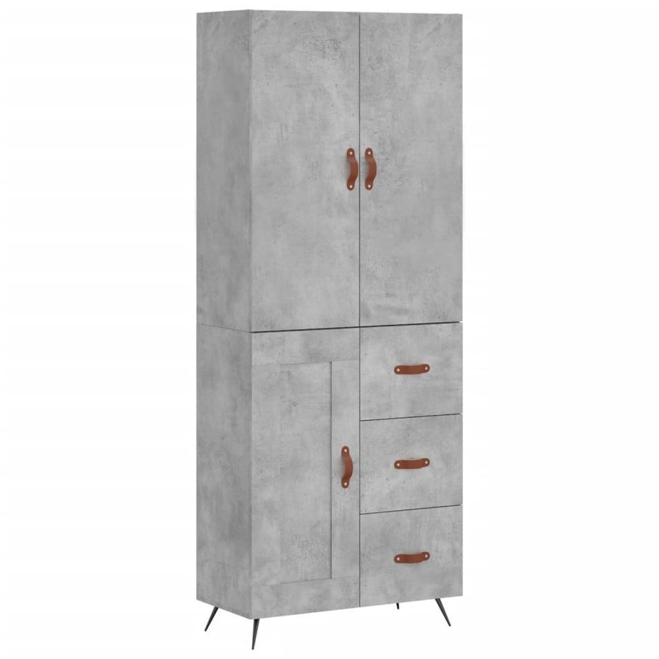 Buffet haut Gris béton 69,5x34x180 cm Bois d'ingénierie - Photo n°1