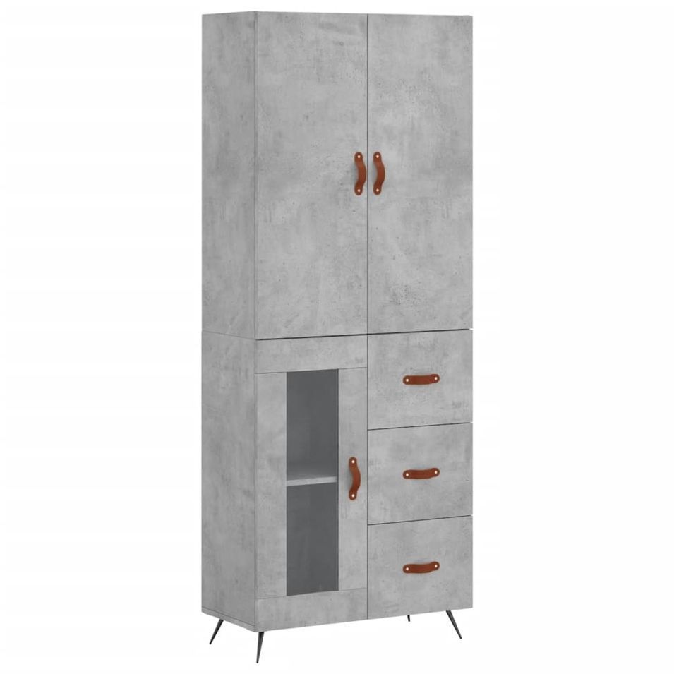 Buffet haut Gris béton 69,5x34x180 cm Bois d'ingénierie - Photo n°1