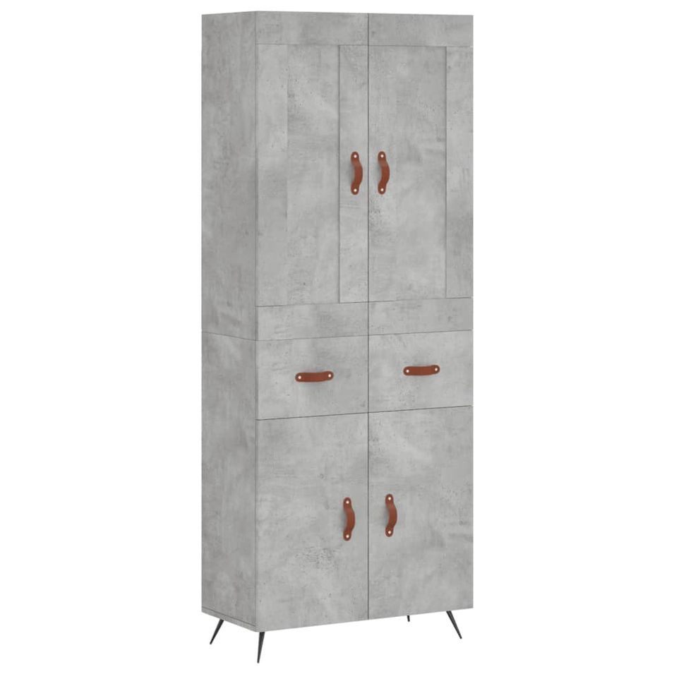 Buffet haut Gris béton 69,5x34x180 cm Bois d'ingénierie - Photo n°1