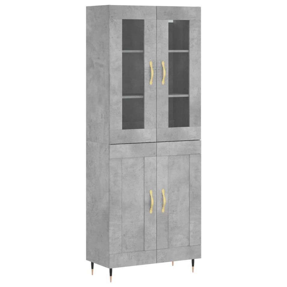 Buffet haut Gris béton 69,5x34x180 cm Bois d'ingénierie - Photo n°1