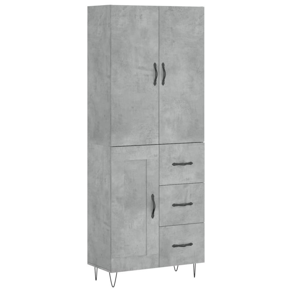 Buffet haut Gris béton 69,5x34x180 cm Bois d'ingénierie - Photo n°1