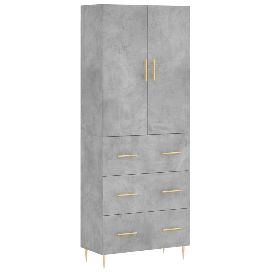 Buffet haut Gris béton 69,5x34x180 cm Bois d'ingénierie - Photo n°1