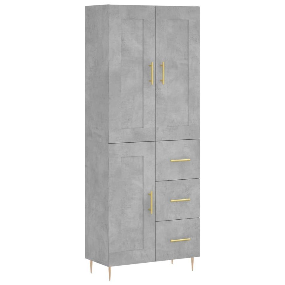 Buffet haut Gris béton 69,5x34x180 cm Bois d'ingénierie - Photo n°1