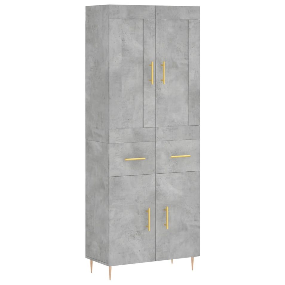 Buffet haut Gris béton 69,5x34x180 cm Bois d'ingénierie - Photo n°1