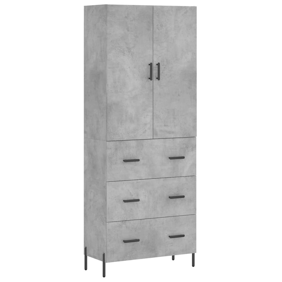 Buffet haut Gris béton 69,5x34x180 cm Bois d'ingénierie - Photo n°1