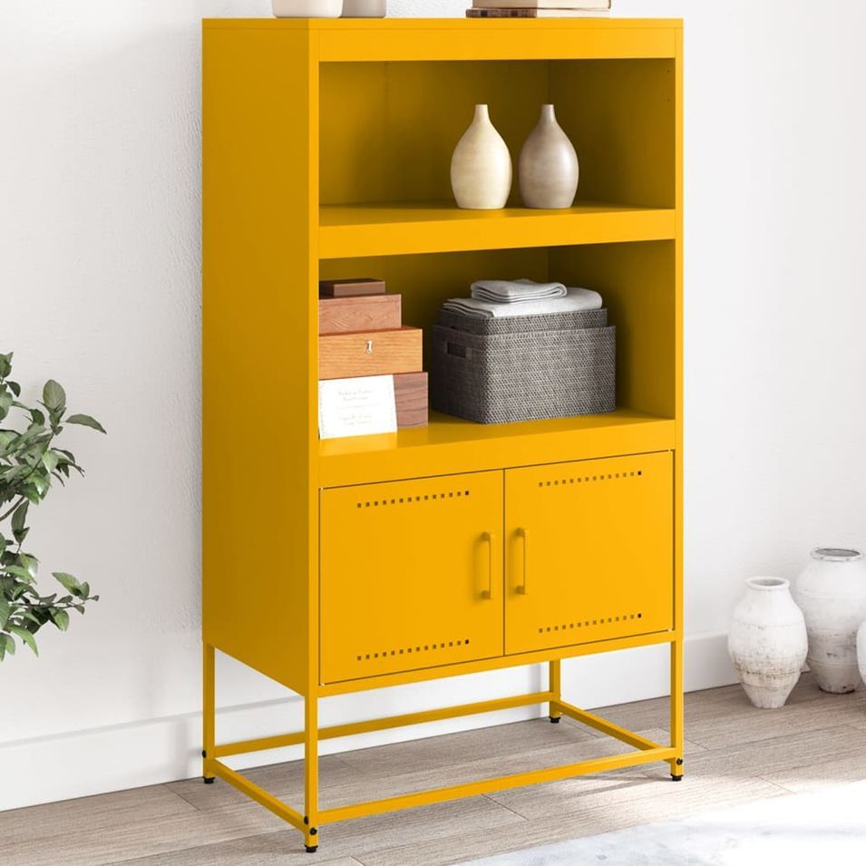 Buffet haut jaune moutarde 68,5x38,5x123,5 cm acier - Photo n°1